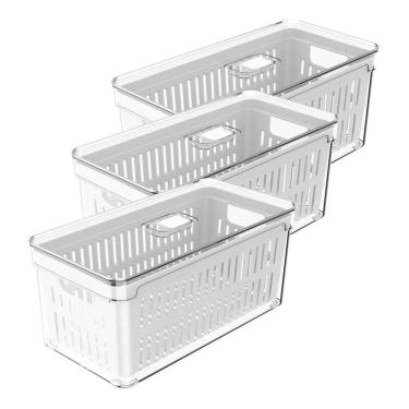 Imagem de 3 Organizadores De Geladeira Com Escorredor 5L Clear Fresh