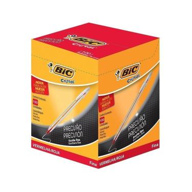 Imagem de Caneta Bic Cristal Fina Vermelha - Embalagem com 100 unidades