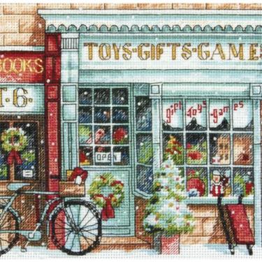 Imagem de Dimensions Kit de pontos cruzados contados Gold Collection, Toy Shoppe Christmas Cross Stitch, 18 unidades White Aida, 18 cm x 15 cm