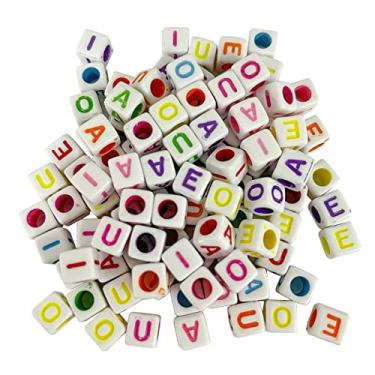 Imagem de 300 Miçangas Letras Vogais Coloridas Para Montar Pulseira Colar Infantil Letra Vogal Artesanato Bijuterias