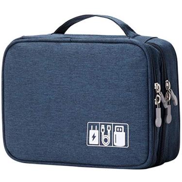 Imagem de Lanola Bolsa organizadora de cabos de viagem, estojo de acessórios eletrônicos, bolsa de armazenamento de cabo de camada dupla portátil para cabo, telefone, carregador, pen drive, telefone, cartão SD,