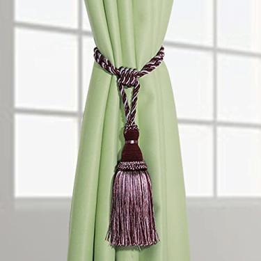 Imagem de peça borlas cortina tieback tecido à mão gravata acessórios quarto poliéster bola pendurada borla cortinas titular fivela corda, roxo, 2 peças