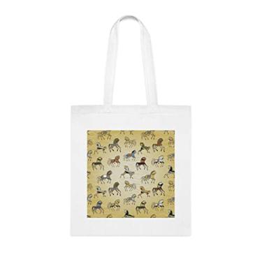 Imagem de Cavalo étnico galopando em uma bolsa de fundo onda, presente divertido, bolsa de ombro, bolsas reutilizáveis, ideia de presente de cesta de Natal de aniversário, Branco