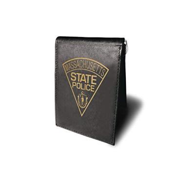 Imagem de Massachusetts State Police Patch Badge Emblema Couro de vaca Gravação a Laser Minimalista Slim Money Clip Preto Bloqueio RFID Bolso Frontal Couro Carteira Masculina, Preto/branco, S, Carteira RFID