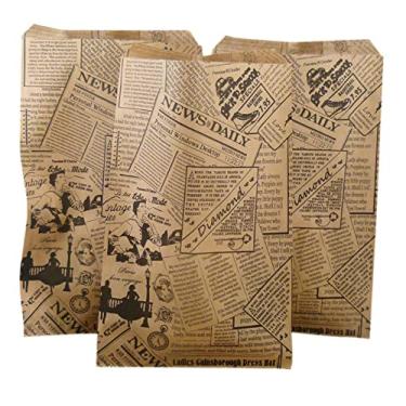 Imagem de Sacos de papel simples ou estampados para doces, bolachas, mercadorias, canetas, lembrancinhas de festa, sacos de presente, Newsprint, 6" x 9"