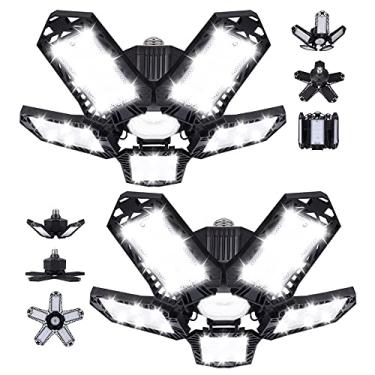 Imagem de Luzes de garagem LED 2 pacotes Eqv. 100W Luz de garagem 10000LM Parafuso em LED Garagem Luz de garagem 5 painéis Deformáveis Iluminação de garagem 6500K Lâmpada de loja LED para garagem Bancada Sótão (Plástico)