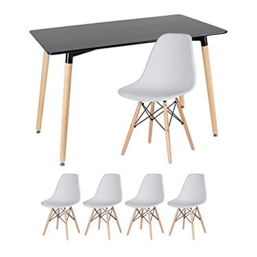 Imagem de Loft7, Kit - Mesa retangular Eames 60 x 120 cm preto + 4 cadeiras Eiffel Dsw Cinza claro