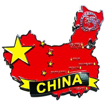 Imagem de Imã China – Imã Mapa China Bandeira Cidades Símbolos - Mapa Mundi Magnético - Imã Geladeira China