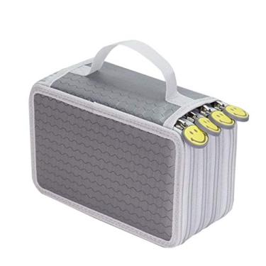 Imagem de Estojo de lápis Elonglin bolsa para caneta prática e grande, multicamadas, com alça para lápis de aquarela, lápis de cor Prismacolor, Crayola, e canetas Marco, 52 compartimentos, cinza