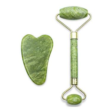 Imagem de Rolo Pedra de Jade Massageador + Placa Gua Sha Anti Estresse