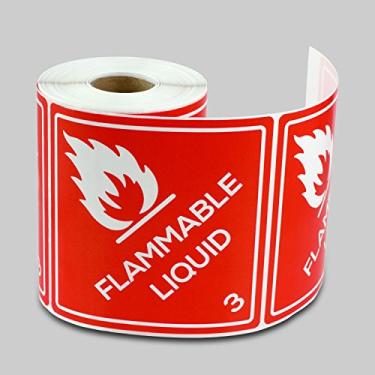 Imagem de Placard de líquido inflamável classe 3 – 10 x 10 cm líquido inflamável autoadesivo 3 etiquetas de aviso de cuidado para envio e armazenamento de materiais perigosos, etiquetas de papel vermelho – 2 rolos de 300 etiquetas