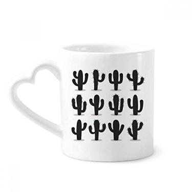 Imagem de Caneca de cerâmica de café com desenho de suculentas de planta com contorno de cacto, copo de coração de vidro
