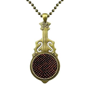 Imagem de DIYthinker Colar de escamas de pele de cobra preta escura com pingente de música de guitarra antiga