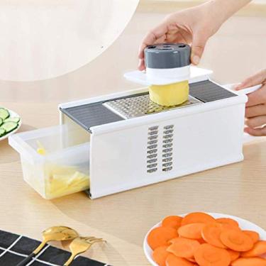 Imagem de cortador de mandolina, cortador de legumes 5 em 1 cortador e cortador de ralador ajustável fatia juliana, cortador de legumes multifuncional, leve e fácil de limpar, design à prova de lesões