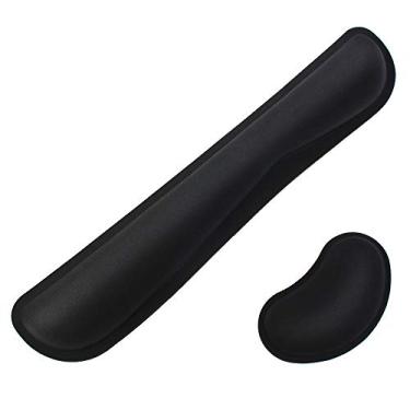 Imagem de Poualss – Conjunto de palhetas de memória para teclado e mouse, suporte de almofada para escritório, jogos, computador, laptop e Mac, alívio da dor e fácil digitação, descanso de pulso verde, Black-2, 5.5*1