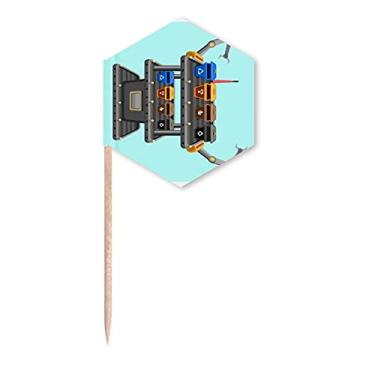 Imagem de Prateleira de máquina de classificação de lixo, bandeiras de palito, palitos de cupcake, festa celebração