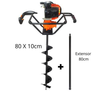 Imagem de Perfurador de Solo Profissional Para Construção Civil Vulcan VPS520 á Gasolina 2T 52cc 2,5hp Robusto e Econômico Broca 80x10cm + Extensor 80cm