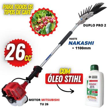 Imagem de Braço Mecânico de Colher Café Nakashi Com Motor Mitsubishi TU26 2T Á Gasolina Braço de 1100mm e Maozinha de Garra Dupla + 01 Óleo Castrol Stihl