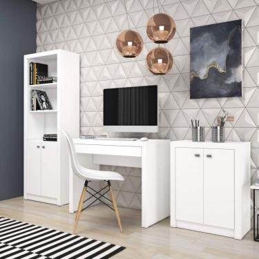 Imagem de Conjunto Home Office com Mesa, Estante 2 Portas e Balcão 2 Portas Espresso Móveis Branco