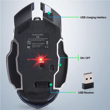 Imagem de X8 Jogo sem fio Mouse Recarregável Silencioso LED Retrolit USB Óptico Ergonomic Gaming Mouse lol Mice Surfing Gamer Mouse Para pc