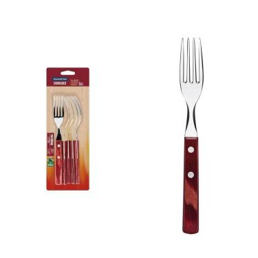 Imagem de Conjunto De Garfos Para Churrasco Em Aço Inox Com Cabo Vermelho Polywood 6 Peças