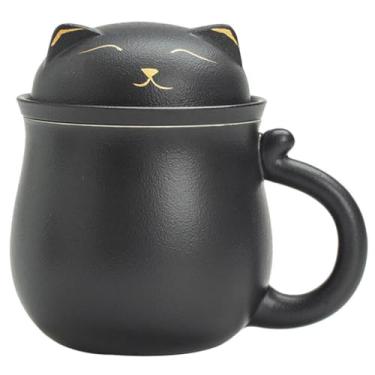 Imagem de Kichvoe Caneca De Chá De Cerâmica Com Infusor E Tampa Caneca De Design De Gato Fofo De 350Ml Xícara De Chá De Porcelana Com Filtro Caneca De Chá De Maceração Xícara De Água Com Leite Para