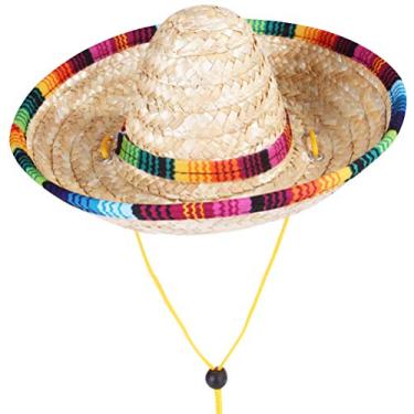 Imagem de Chapéu de trança de palha respirável de 1 unidade Chapéu de sol ajustável com uma corda para animal de estimação ao ar livre no verão - tamanho S (bege)