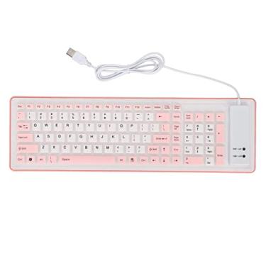 Imagem de Heayzoki Teclado dobrável de silicone com 103 teclas, teclado USB dobrável de borracha macia para PC, notebook, computador desktop (rosa)