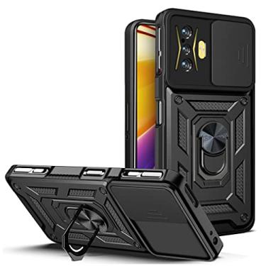 Imagem de CCSmall Capa resistente para jogos Xiaomi Poco F4 GT/Redmi K50 com janela de câmera deslizante, capa de telefone de proteção de grau militar resistente suporte de anel de rotação de 360° para Xiaomi