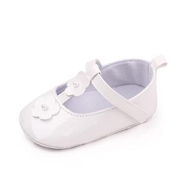 Imagem de Sandália para meninas, sapatos para meninas, fofo, floral, cor sólida, para caminhada, com gancho, leve, sola macia, antiderrapante, Branco, 0-3 Months Infant