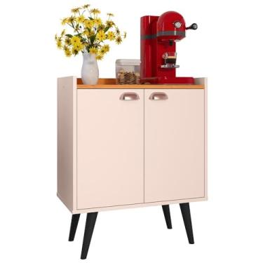 Imagem de Buffet Linea 2 Portas Cantinho Café Decoração Cozinha Sala Estar Jantar Puxador Concha Prateleiras Off White/Cinamomo– RPM Móveis