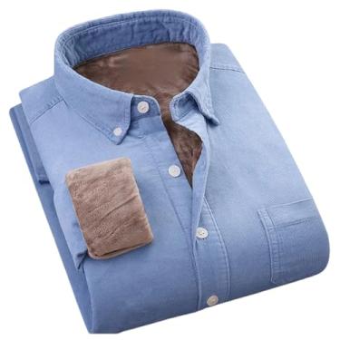 Imagem de Camisa masculina de lã grossa de algodão de veludo cotelê quente de inverno masculina com botões macios streetwear camisa masculina, Azul-celeste, 3G
