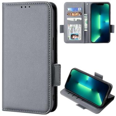 Imagem de Capa compatível com Blackview Oscal C70, capa flip de couro com compartimento para cartão, design carteira, capa flip estável cinza