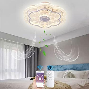 Imagem de Ventilador de teto pequeno com luzes Luzes de teto LED reguláveis com ventilador e controle remoto Ventilador de teto silencioso com alto-falante Bluetooth Lâmina invisível moderna para quar