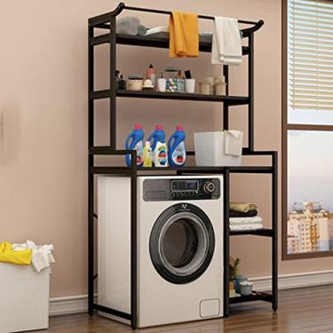 Imagem de Prateleira de lavanderia de 3 camadas sobre o rack de armazenamento do vaso sanitário/máquina de lavar, suporte organizador de banheiro, rack que economiza espaço com haste para pendurar rou