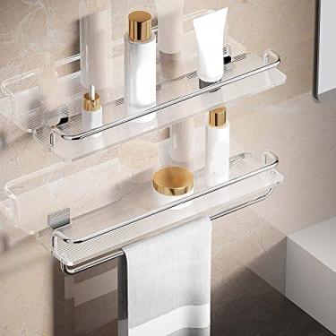 Imagem de Prateleiras de chuveiro Prateleiras de banheiro de acrílico, prateleiras flutuantes versáteis montadas na parede e sem perfuração, prateleiras transparentes de armazenamento e exibição para suporte de