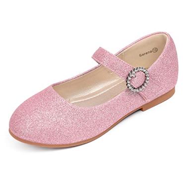 Imagem de PANDANINJIA Sarena sapato social feminino strass florista bailarina sapatilhas de balé Mary Jane festa de casamento sapatos escolares para crianças pequenas crianças grandes, Glitte rosa, 9 Toddler