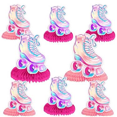 Imagem de Patins de patins centro de mesa retrô hip hop patinação tema decoração para meninas adolescentes patins festa de aniversário chá de bebê neon arco-íris brilho festa patins suprimentos de festa