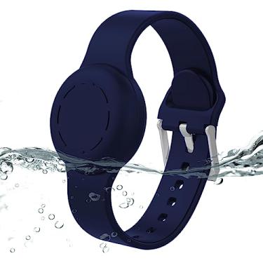 Imagem de Pulseira impermeável para crianças, suporte oculto de silicone compatível com Apple Air Tag, rastreador GPS, pulseira ajustável antiperda para crianças pequenas (azul marinho)