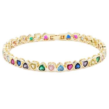 Imagem de Lavencious Elegante pulseira Tannis de 18 cm adornada com zircônia cúbica AAA em forma de coração brilhante para mulheres, 7, Latão, Zircônia cúbica