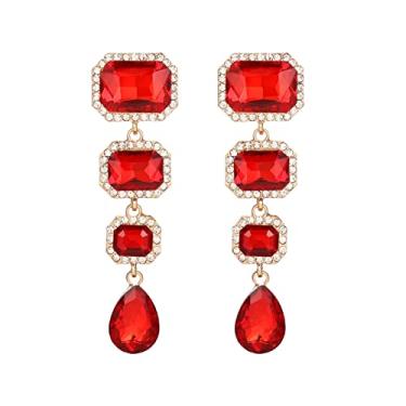 Imagem de Met-edianger Brincos vintage com pingente de gota de strass brincos pendentes de cristal retangulares brincos de lágrima lustre para mulheres, Zinco Aço inoxidável, Strass