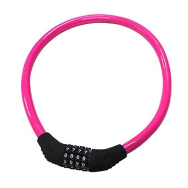 Imagem de Sanwo Cadeado de segurança para bicicleta, 4 dígitos, combinação redefinível, cadeado de cabo para bicicleta, 6 cm x 1,27 cm (rosa)