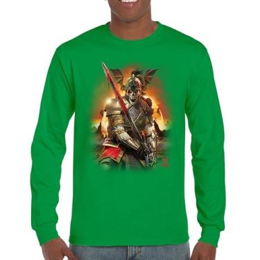 Imagem de Camiseta de manga comprida Apocalypse Reaper Fantasy Skeleton Knight with a Sword Medieval Legendary Creature Dragon Wizard, Verde, 3G