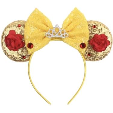 Imagem de CLGIFT Orelhas de princesa Minnie, escolha sua cor, flores de orelhas de Mickey, floral, amarelo brilhante (Belle)