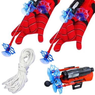 Imagem de Kit 2 Brinquedos Lançador De Teia Luva Aranha Spider Menino Infantil Presente Criança 3 Anos Cosplay Spider Fantasia Super Heroi Arminha de brinquedo lança dardos com ventosa com linha