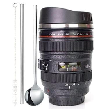 Imagem de POXIWIN Canecas de café para lentes de câmera, copos de lente de câmera de aço inoxidável, ideia de presente exclusiva para fotógrafos, canecas de café inovadoras para suprimentos domésticos, homens,