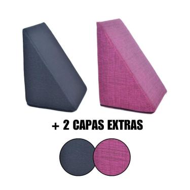 Imagem de Kit 2 Almofada Triangular Encosto Espuma Antirefluxo Apoio Costas Anatômico Leitura + Capa Extra-Unissex