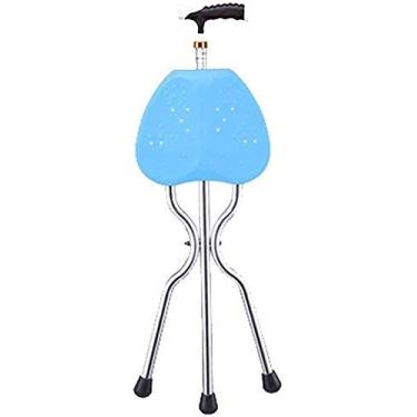 Imagem de Cadeira de caminhada (/banco) Tripé dobrável para idosos - Liga de alumínio portátil com altura ajustável com luz LED, muletas para idosos Andador de caminhada para viagens ao ar livre Assento