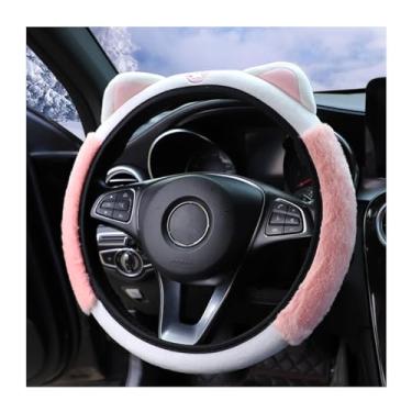Imagem de Bittwee Capa de volante de carro, pelúcia macia fofa para o inverno quente, protetor de volante fofo com orelhas de gatinho, universal 38 cm, elástico e antiderrapante, acessórios de carro de decoração adorável (rosa)