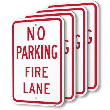 Imagem de SmartSign (Pacote com 4) Placa "No Parking - Fire Lane" de 45,7 x 30,5 cm, composto de alumínio de 120 mm de espessura (ACM), material reflexivo de grau de engenheiro, vermelho e branco